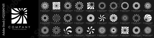 set of Solar Energy Logo Design Vector. Abstract Logo Concept Template for Solar Energy Power Company with Abstract Sun Icon.