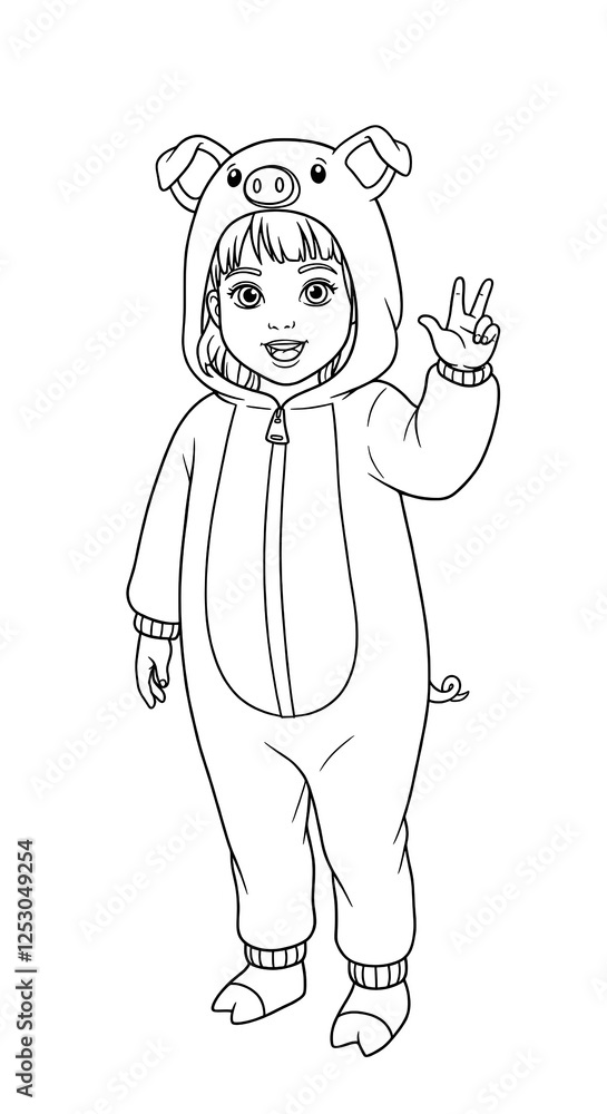 Obraz premium girl in a pig costume coloring 