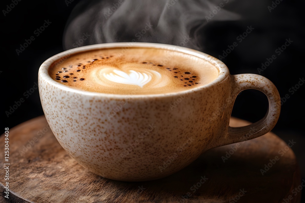 A high-definition image of a modern coffee cup with a delicate texture, containing a dark, steaming brew and accented by fine foam artistry. A high-definition image of a modern coffee cup with a delicate texture, containing a dark, steaming brew and accented by fine foam artistry.