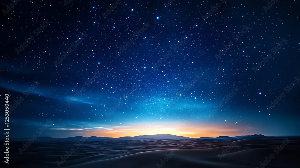 A breathtaking view of the night sky filled with stars, showcasing a beautiful twilight horizon A breathtaking view of the night sky filled with stars, showcasing a beautiful twilight horizon