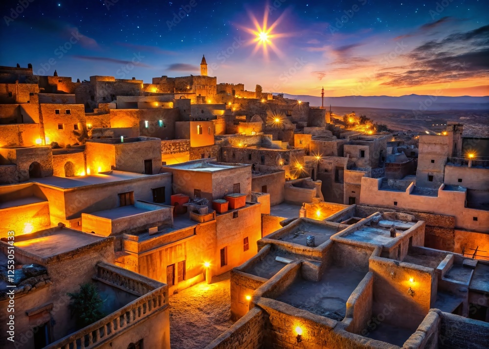 Ancient Nomadic City at Dusk: Low Light Photography Stock Image Ancient Nomadic City at Dusk: Low Light Photography Stock Image