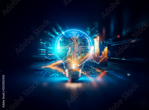 Wallpaper Mural Illuminated lightbulb with circuit board interior, glowing with bright lines and data streams against a dark backdrop. Futuristic, digital, and innovative concept. Torontodigital.ca