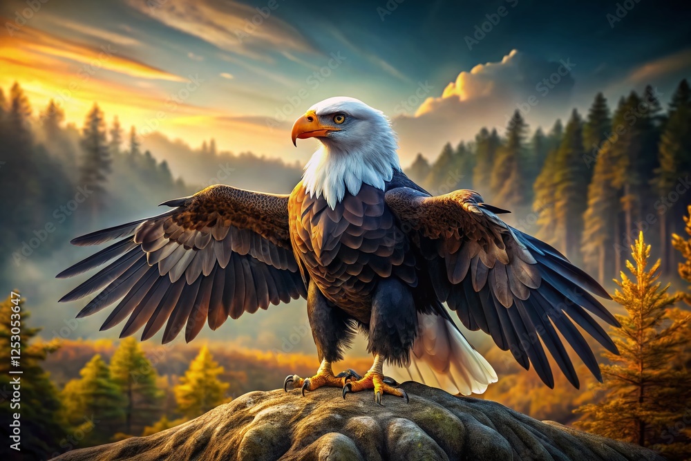 Fototapeta premium Majestic Bald Eagle Standing on Hind Legs - Wild Bird Photography