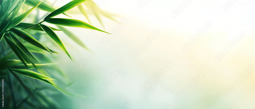 A close-up view of vibrant bamboo leaves against a soft, blurred background A close-up view of vibrant bamboo leaves against a soft, blurred background