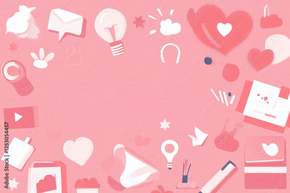 pink background full of icons , valentine , love pink background full of icons , valentine , love