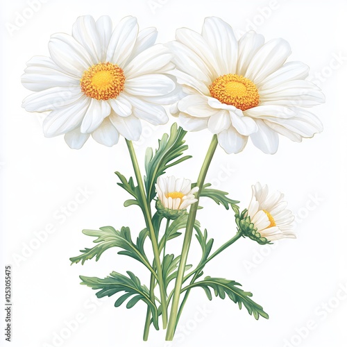 Three White Daisies Bouquet Illustration