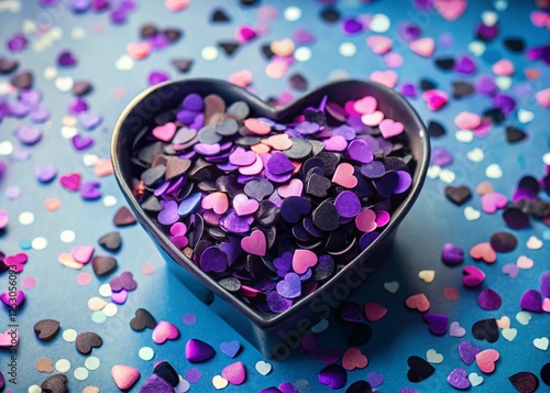 Asexual Valentine's Day: Heart-Shaped Box of Purple & Black Confetti Hearts photo