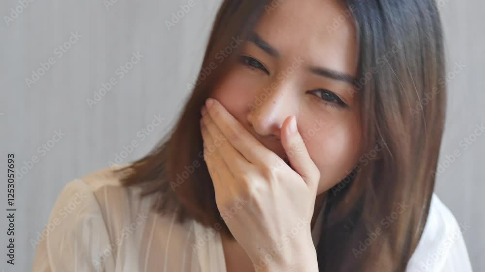 Asian woman vomiting, having upset stomach, stomachache, belly pain, GI tract abdominal pain, period cramp, menstruation cramp, menstrual issue, flatulence, gas, indigestion, diarrhea, constipation Asian woman vomiting, having upset stomach, stomachache, belly pain, GI tract abdominal pain, period cramp, menstruation cramp, menstrual issue, flatulence, gas, indigestion, diarrhea, constipation