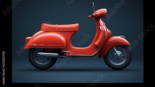 Red vintage scooter studio shot, transport, dark background