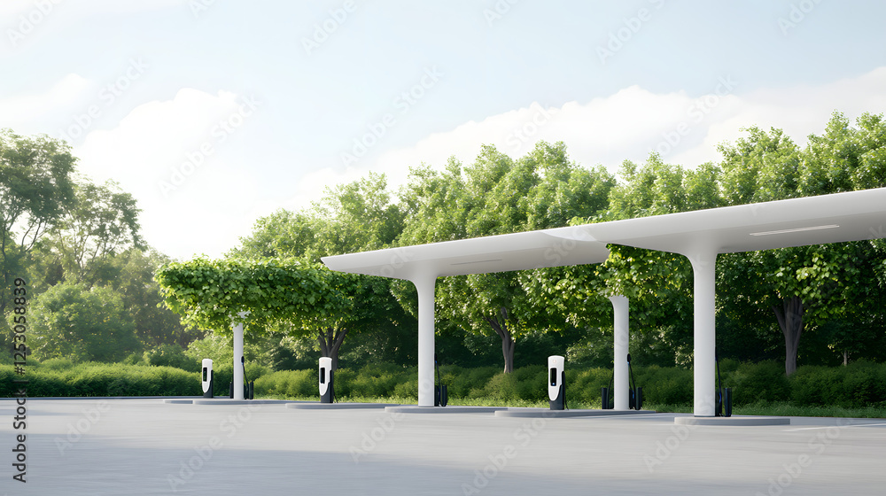 Smart highway rest stops with EV charging trees, blending sustainability and modern technology for a greener travel experience.
Smart highway rest stops with EV charging trees, blending sustainability and modern technology for a greener travel experience.