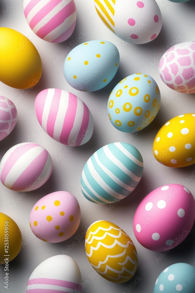 Vibrant collection of decorated Easter eggs with intricate festive patterns. Vibrant collection of decorated Easter eggs with intricate festive patterns.