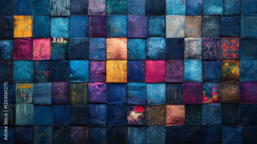 Textured Tapestry, A Quilted Canvas of Indigo Dreams and Unexpected Hues Textured Tapestry, A Quilted Canvas of Indigo Dreams and Unexpected Hues