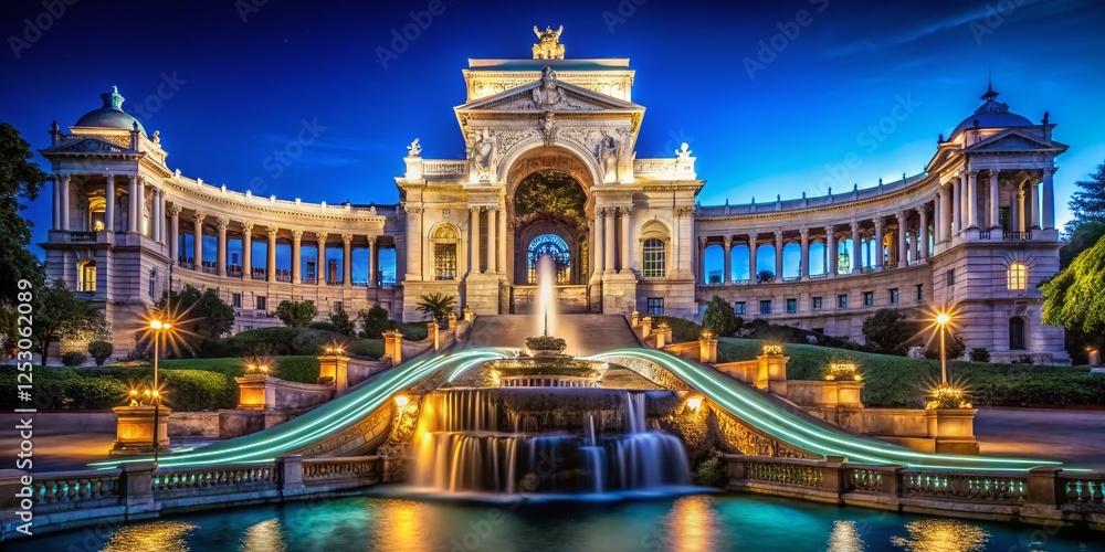 Obraz premium Majestic Night View of Longchamp Palace, Marseille, France