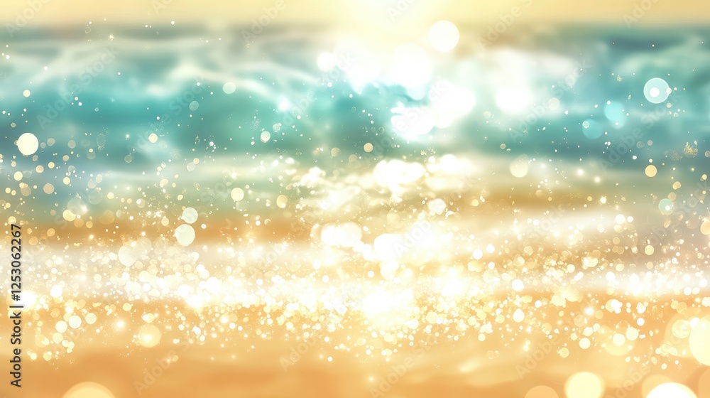 Fototapeta premium sparkling sea wave blurred with bokeh, shiny sea splashes on a summer day, abstract sea background