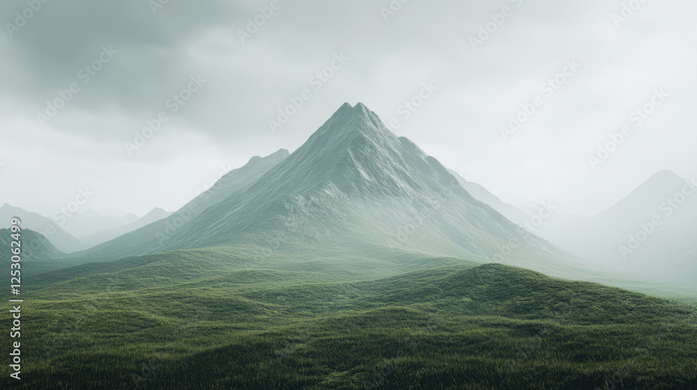 Majestic Mountain Landscape Enveloped in Fog With Rolling Green Hills and a Serene Atmosphere at Dawn Majestic Mountain Landscape Enveloped in Fog With Rolling Green Hills and a Serene Atmosphere at Dawn
