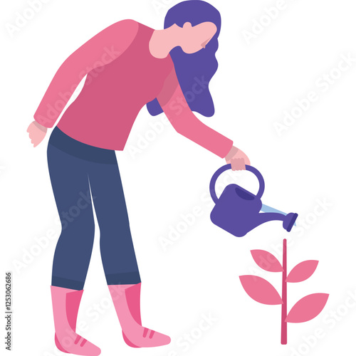 Woman watering sprout care of plant vector icon