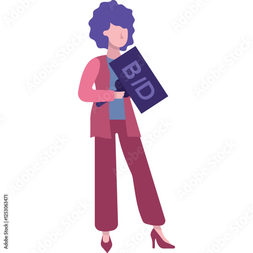 Woman holding bid sign vector auction icon