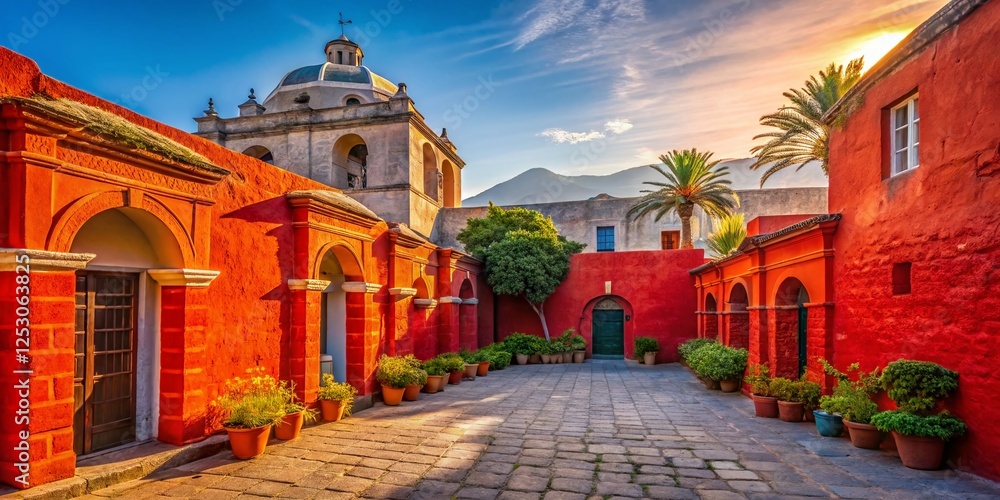 Fototapeta premium Majestic Santa Catalina Monastery, Arequipa, Peru - Architectural Detail & Copy Space