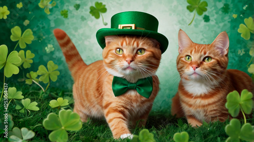 A cute red cats for  st. patrick`s day celebration photo