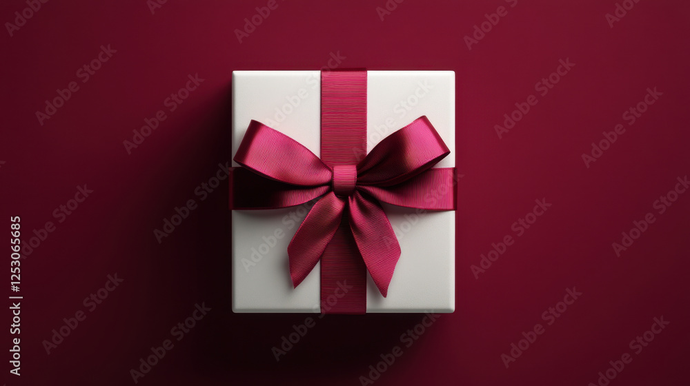 top view shot of white present box tied with red ribbon, perfect for celebrations and gifting. elegant design adds festive touch to any occasion top view shot of white present box tied with red ribbon, perfect for celebrations and gifting. elegant design adds festive touch to any occasion