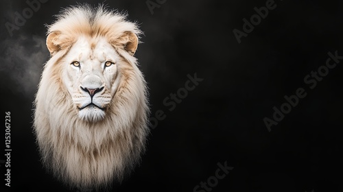 White Lion Portrait Against Black Background