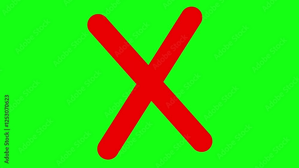 Red cross mark forming with animated drawing effect appearing step by step on green screen Red cross mark forming with animated drawing effect appearing step by step on green screen