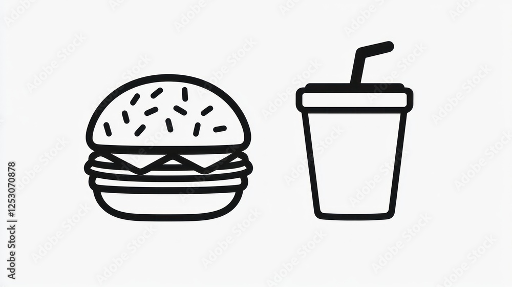 Simple black line art burger and soda (1) Simple black line art burger and soda (1)