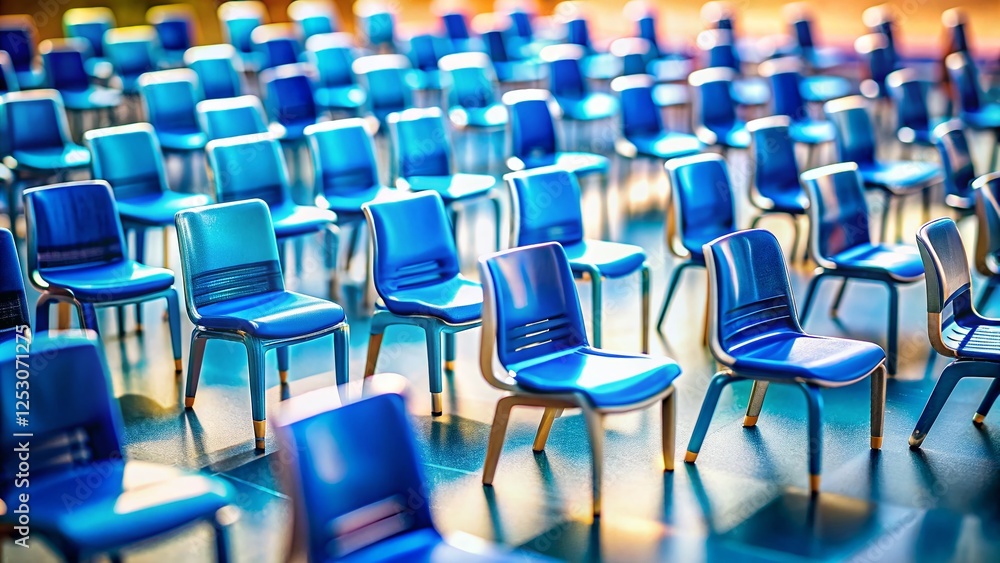 Obraz premium Miniature Blue Chairs Collection: Tilt-Shift Photography, Isolated on White Background