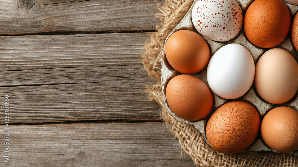 A charming assortment of fresh farm eggs sits on a rustic wooden table, their unique colors and textures glowing in gentle light, evoking warmth and simplicity A charming assortment of fresh farm eggs sits on a rustic wooden table, their unique colors and textures glowing in gentle light, evoking warmth and simplicity