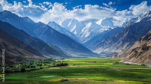 Wallpaper Mural Majestic Himalayan Mountain Range with Lush Green Valley Torontodigital.ca
