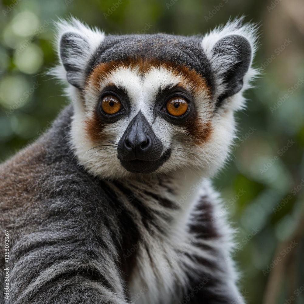 Fototapeta premium A lemur with its big, glowing eyes staring forward.