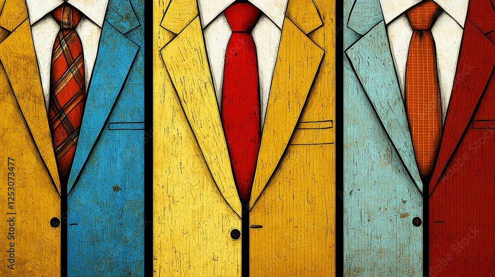 Fototapeta premium Four Colorful Business Suits With Detailed Ties