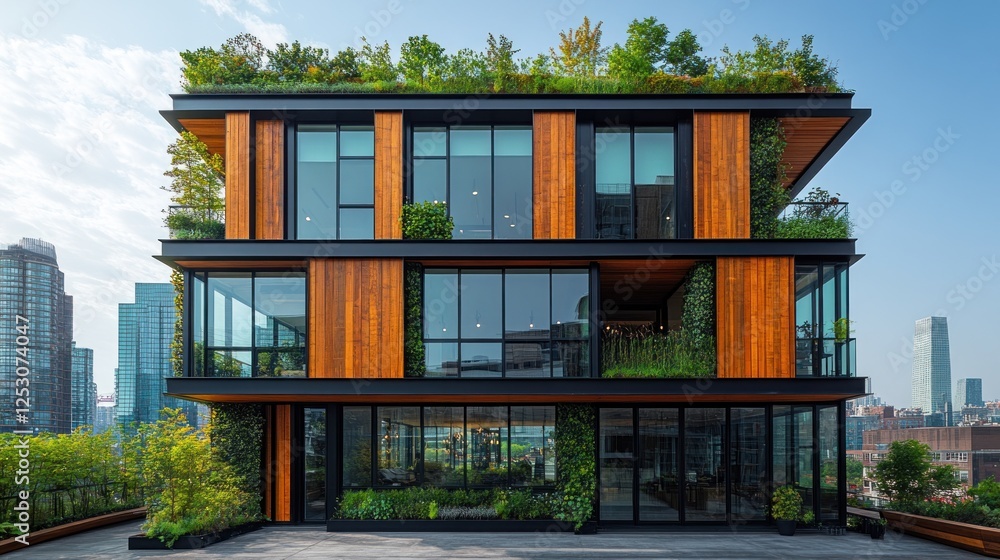 Fototapeta premium Modern green eco-office building in city