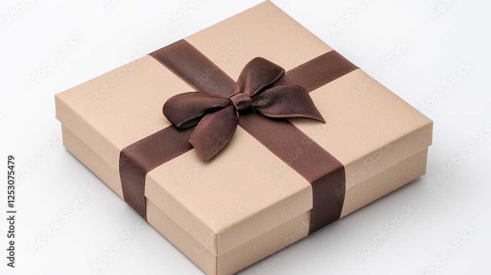 Gift Box With Brown Ribbon And Bow Gift Box With Brown Ribbon And Bow