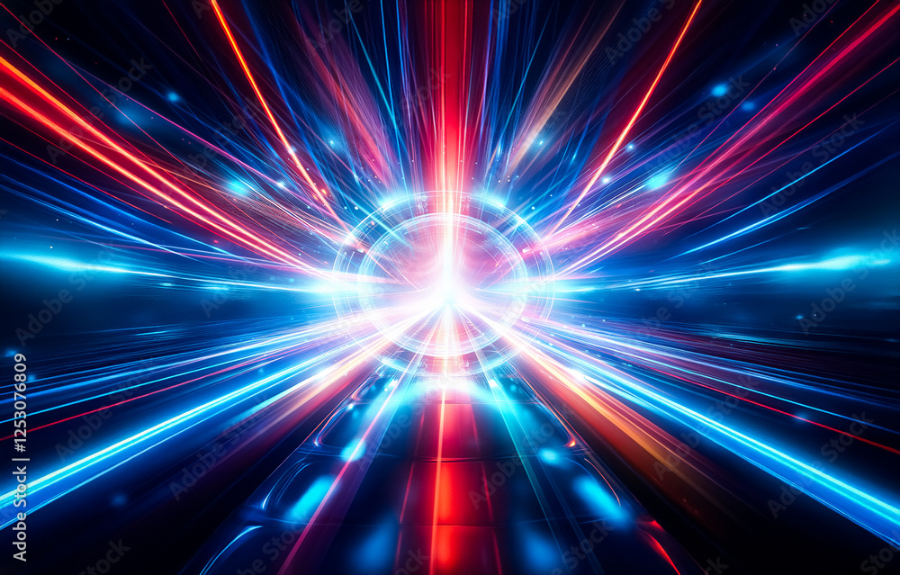 Obraz premium Abstract background with bright, colorful streaks of light radiating outwards from the center, creating an illusion of speed and movement.