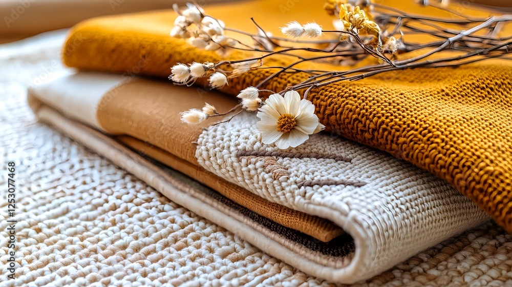 Fototapeta premium Cozy Autumn Textiles: Knit & Woven Textures - Cozy and Comfortable .