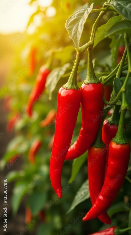 Vibrant Red Chili Peppers in the Sunlight Vibrant Red Chili Peppers in the Sunlight