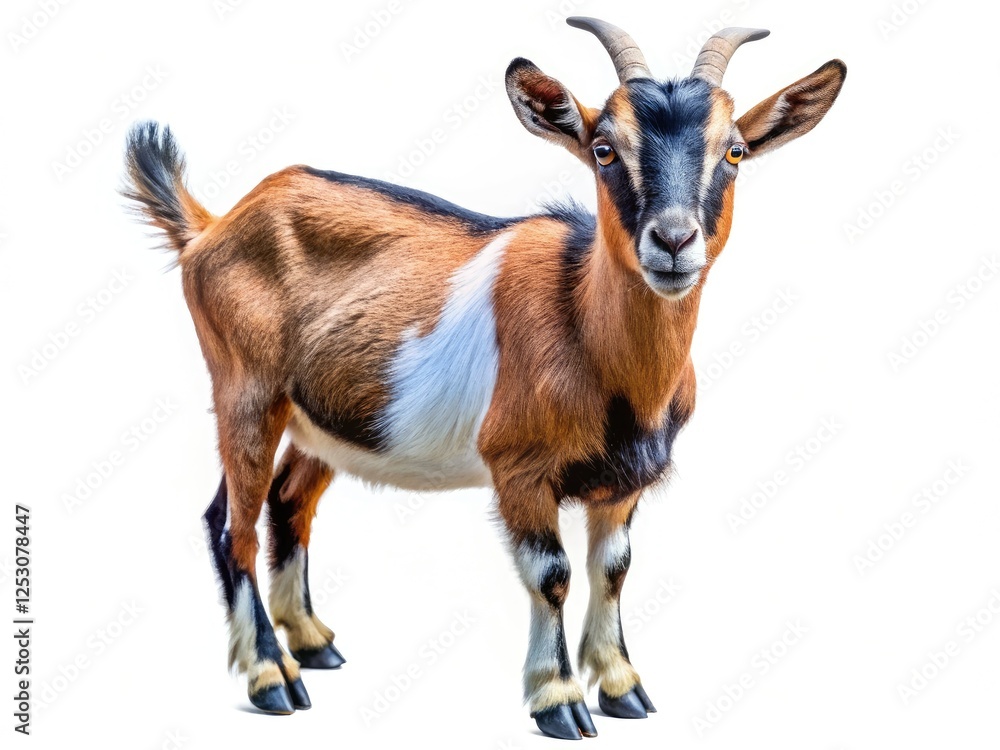 A high-resolution photo of a lone goat, ideal for educational purposes, showcasing this agricultural animal. A high-resolution photo of a lone goat, ideal for educational purposes, showcasing this agricultural animal.