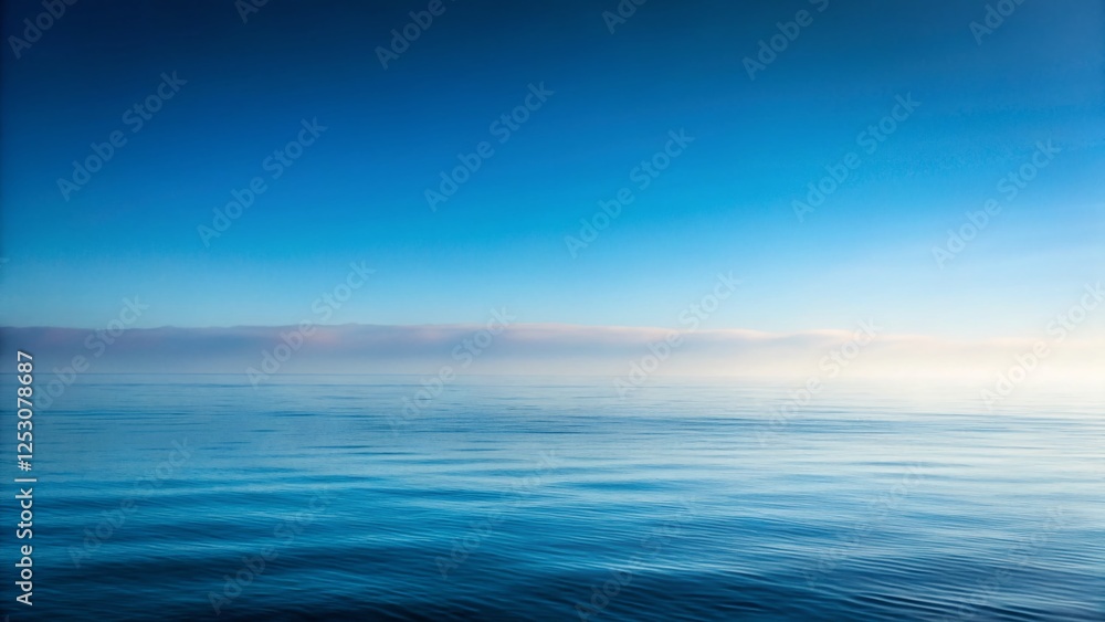 Minimalist Foggy Blue Seascape: Serene Ocean and Sky Minimalist Foggy Blue Seascape: Serene Ocean and Sky