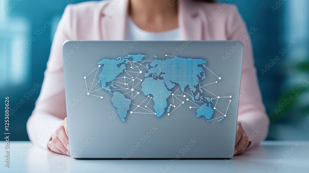 Global Connectivity Concept with Laptop and World Map Visualization Global Connectivity Concept with Laptop and World Map Visualization
