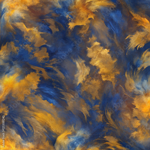 Seamless abstract oil paint texture in blue and gold tones