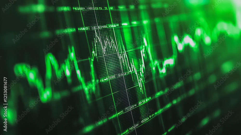 Green Financial Growth: Dynamic green lines on a digital screen graph financial growth, depicting a positive market trend and economic prosperity. Green Financial Growth: Dynamic green lines on a digital screen graph financial growth, depicting a positive market trend and economic prosperity.
