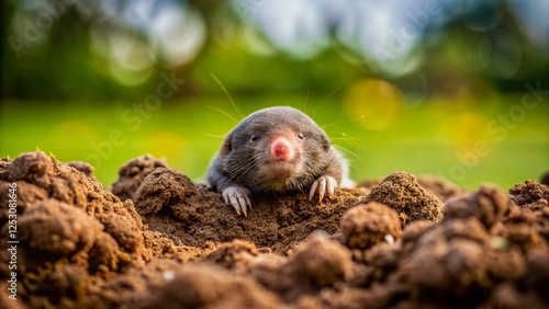 Minimalist Mole Emerging from Hole, Symbolic of Pest Control
