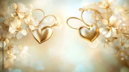 A serene composition of golden hearts entwined with delicate flowers, evoking love and beauty.