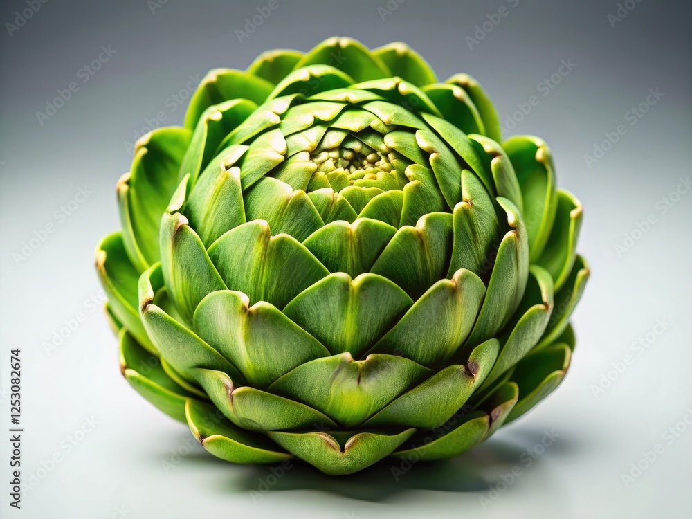 Obraz premium Close-up of a vibrant artichoke, miniature tilt-shift effect, showcasing intricate details in high resolution.