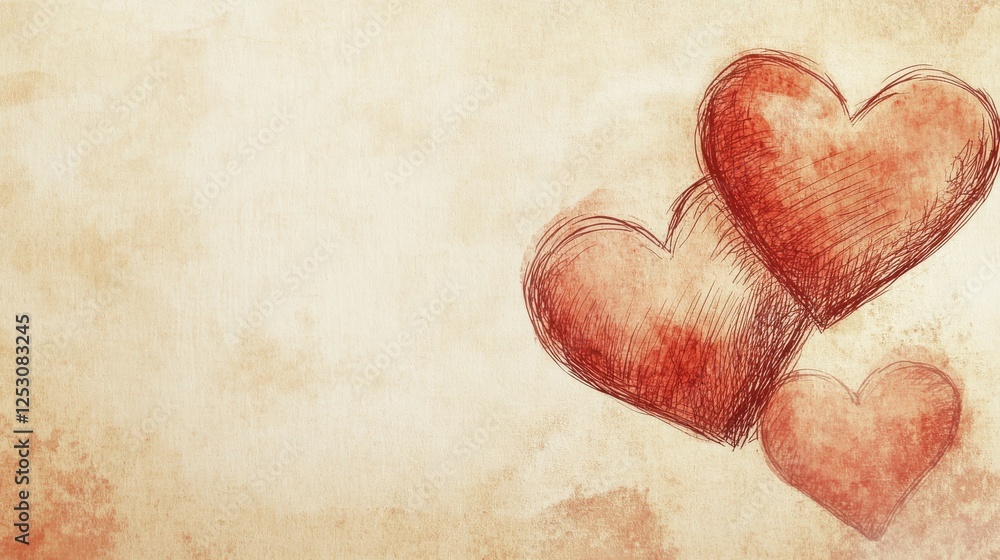 A textured background featuring three hand-drawn hearts, symbolizing love and affection. A textured background featuring three hand-drawn hearts, symbolizing love and affection.