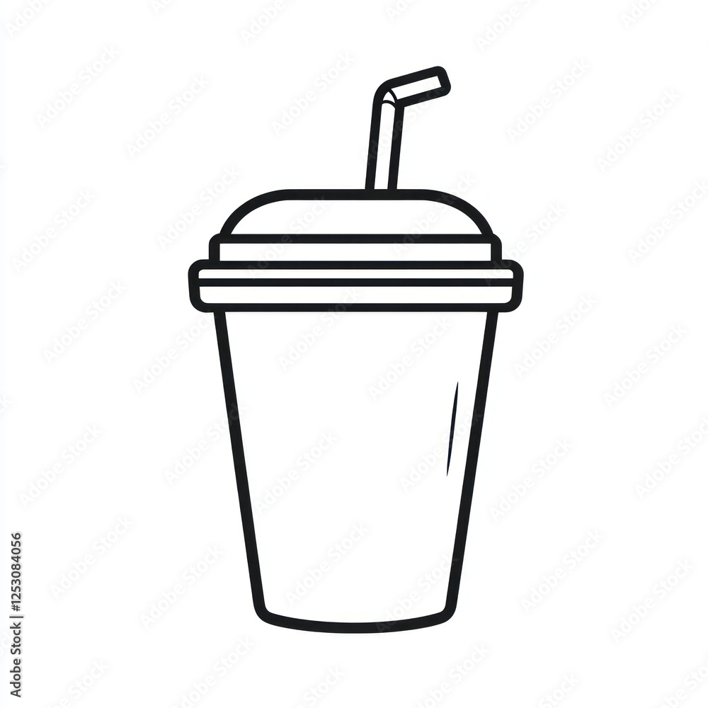 Simple Line Art Illustration of a Disposable Drink Cup with Straw Simple Line Art Illustration of a Disposable Drink Cup with Straw