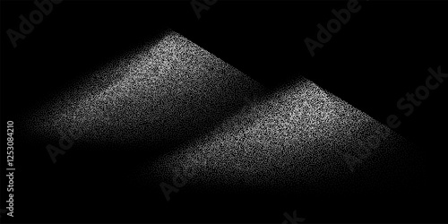 Sand dune landscape in grainy design. Salt piles isolated on black background. Heaps of sugar. White grain crystals. Abstract vector illustration set.