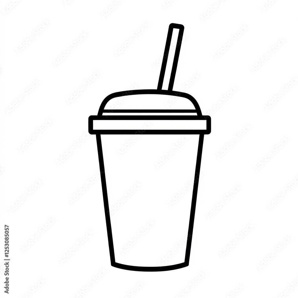 Simple outline of a disposable cup with straw Simple outline of a disposable cup with straw