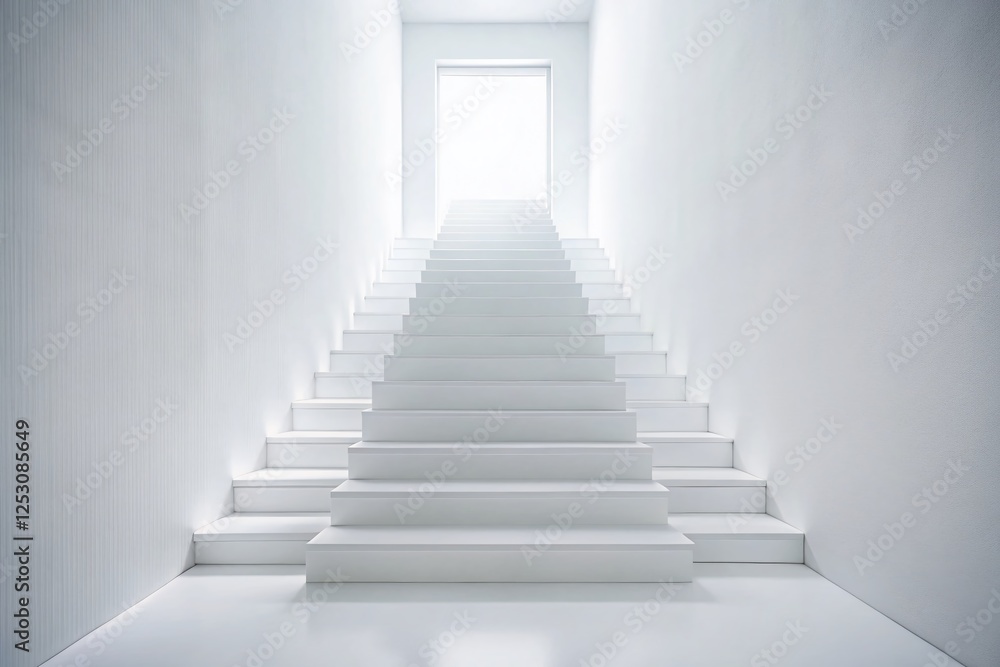 Minimalist White Staircase Product Display - Clean Background, Copy Space Minimalist White Staircase Product Display - Clean Background, Copy Space
